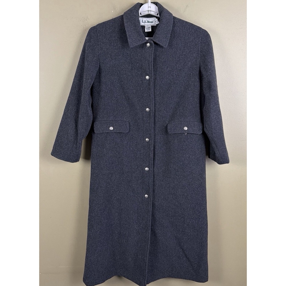 Vintage LL Bean Long Wool Coat Womens S Charcoal Gray Overcoat Duster 90s HF59